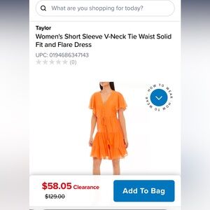 Taylor Orange V-Neck Tie Waist Dress